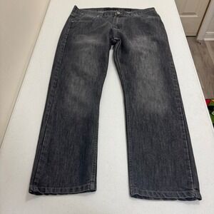 PD&C Mens Slim Straight Jeans Faded Black Dark Wash 36x30 Denim Pants